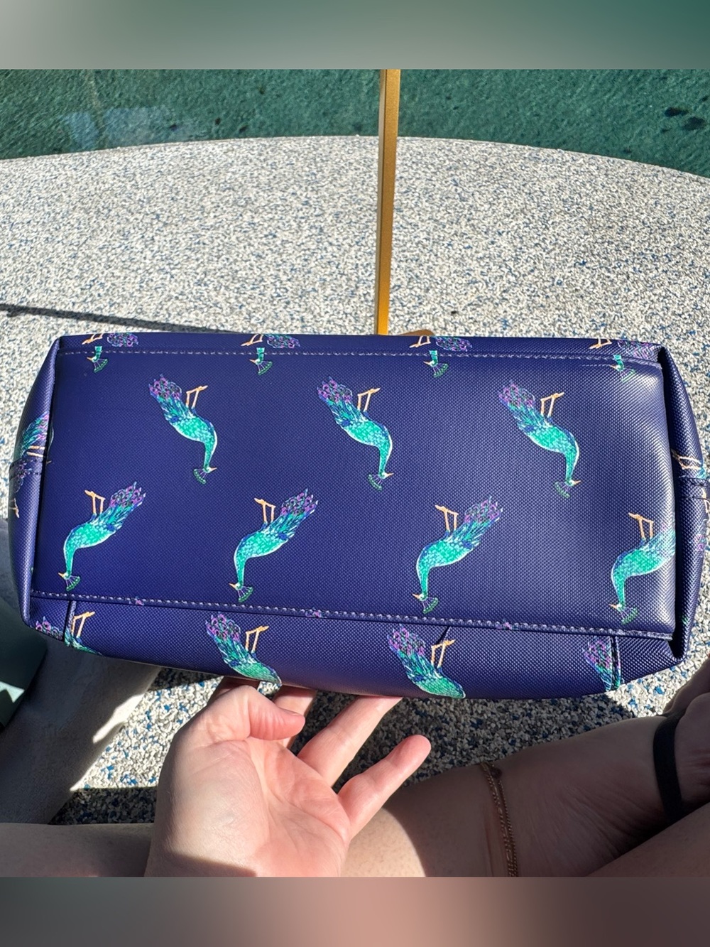 Kate Spade Peacock Handbag - Navy Tote with Teal Peacock Print - EUC - Picture 6 of 16